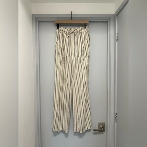 HG Cream and Black Vertical Stripe Wide-Leg Linen Pants